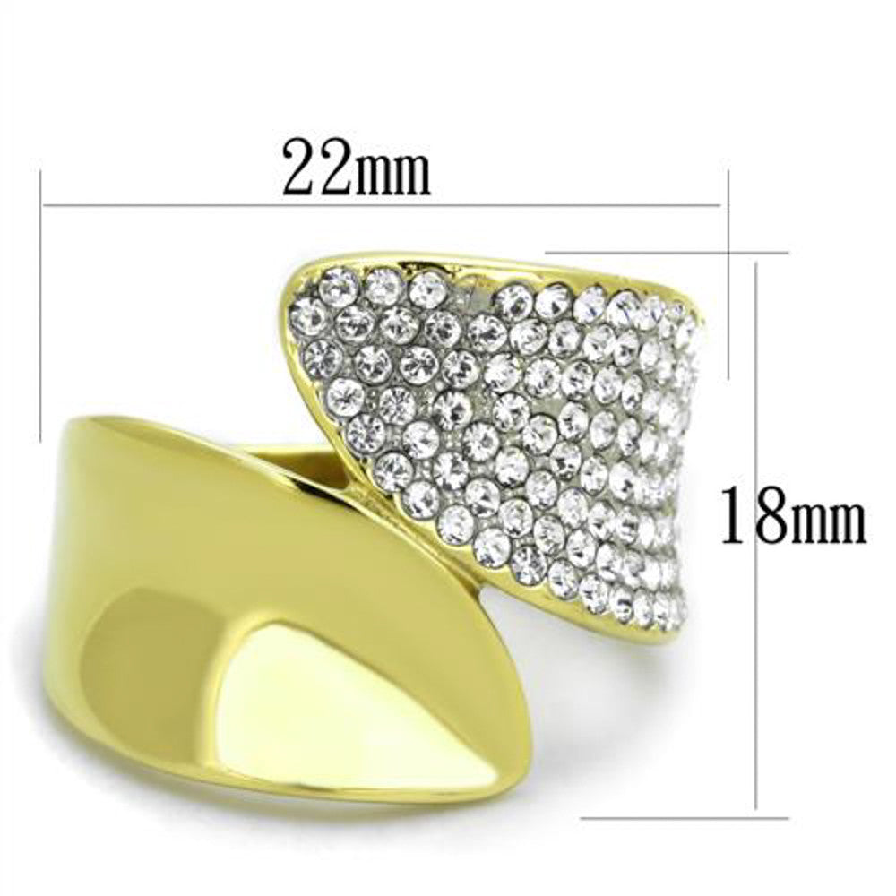 ARTK1912 Stainless Steel 316L Two Toned Ion Plated Crystal Cocktail Ring Sizes Women 5-10